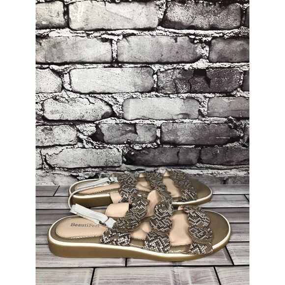 Beautifeel Taupe Patent Leather White Dotted Strap Sandals Women Sz 41EU/10.5M - Picture 1 of 16